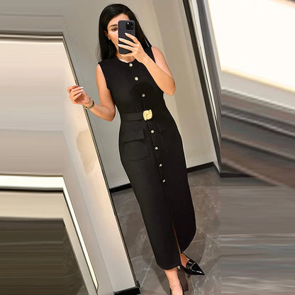 Elegant Black Button-Up Midi Dress – Summer 2025