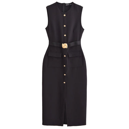 Elegant Black Button-Up Midi Dress – Summer 2025