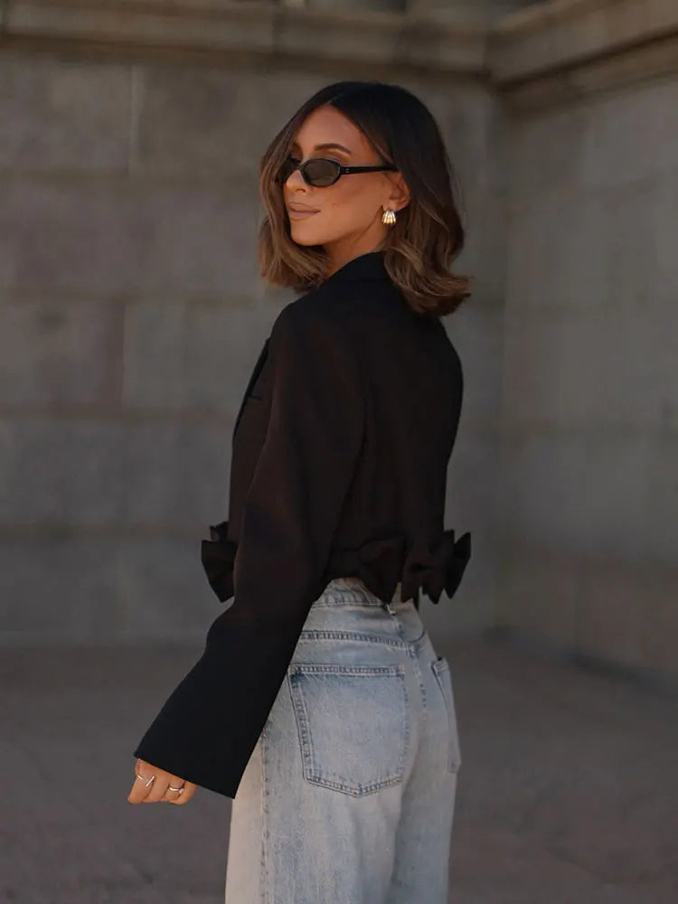Women's Slim Black Blazer with Bow Detail