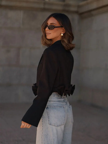 Women's Slim Black Blazer with Bow Detail