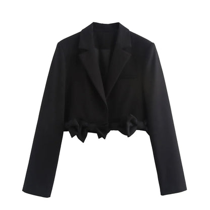Women's Slim Black Blazer with Bow Detail