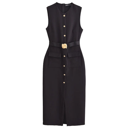 Elegant Black Button-Up Midi Dress – Summer 2025