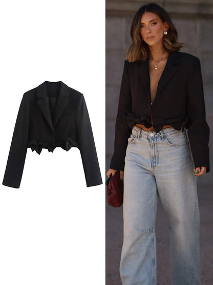 Women's Slim Black Blazer with Bow Detail